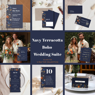 Rustic Navy Blue Blommigt Bröllop spara datum Datumet