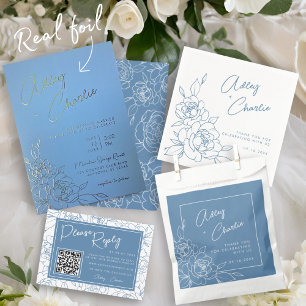 Dusty Blue White Botanical Wedor Favor Tack Fyrkantigt Klistermärke