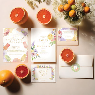 Tack vattenfärg Citrus Fruit & Blommigt Bröllop Kort