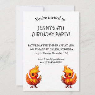 Adsible Fiery Tecknad Baby Phoenix Birthday Inbjudningar