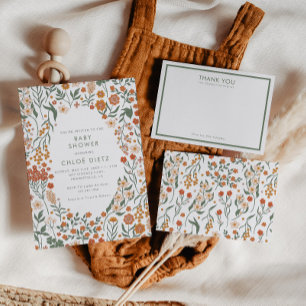 Baby Shower för Blommigt i Modern Retro Groovy Tack Kort