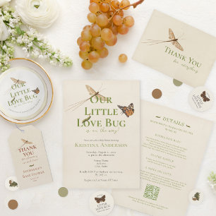 Kön Neutral QR-kod Kärlek Kryp Baby Shower Inbjudningar