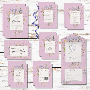 Delikat Boho Wildblommor Rosa Bröllop Spara Datumet