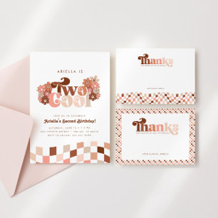 Groovy Two Coola Girls checkade 2:a födelsedagen Tack Kort