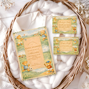 Retro Lekplats Teddybjörnar Baby Shower Inbjudningar