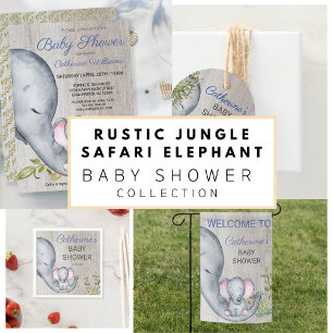 Söt Rustic Elephant Blue Boy Shower Inbjudan