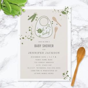 Oh Baby Rosa Bib Peas Fork Spoon Girl Baby Shower Inbjudningar