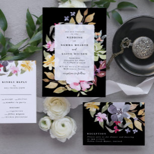 Elegant Torkad Blommigt Vattenfärgsfotot av Bröllo Spara Datumet