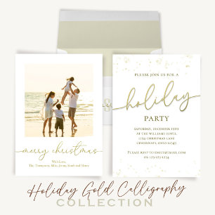 God jul Guld Elegant Calligraphy 5 Photo Helg Vykort