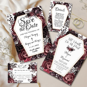 Till Death do US Part Blommigt Elegant Goth Bröllo Inbjudningar