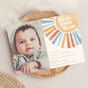 Första resa runt Sol Boho 1:a födelsedag party Inbjudningar