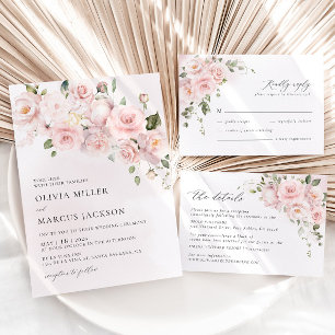 Boho Rosa ros Blommigt Botanical Wedding bjudande  Inbjudningar