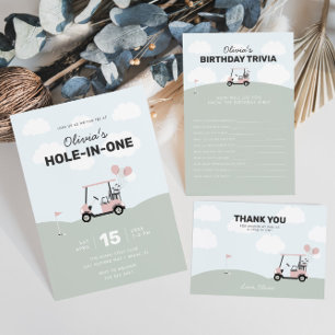 Flickors Rosa Hål-in-One Golf 1:a födelsedagen Inbjudningar