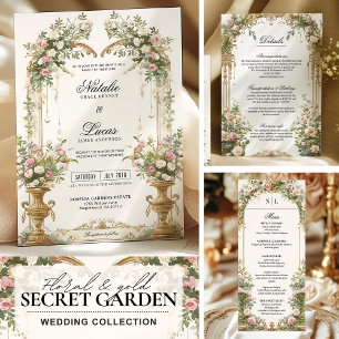 Elegant  Blommigt Heart Arch Bröllop Tack Kort