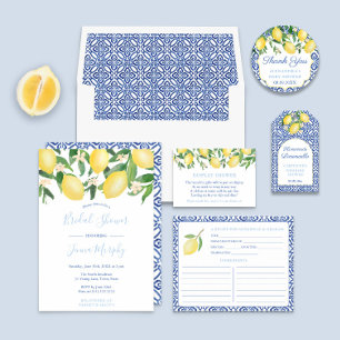 Tuscany Lemons Antique Mönster Blue Möhippa Inbjudningar