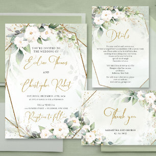 Boho vattencolor guld ram greenery och vit ros program