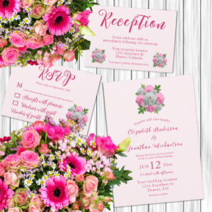 Peony Bouquet Bröllop Returadress Etikett
