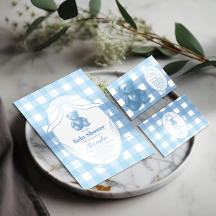 Elegant Gingham Fransk Nalle Bokar för Baby Tilläggskort