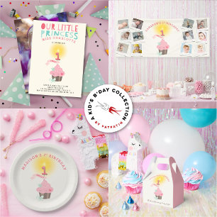Liten prinsessflicka Cupcake Födelsedagsfest 1 år Inbjudningar