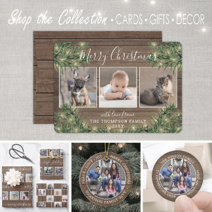 4 Fotojul Grey, Rustic Wood & Ljus Julkort