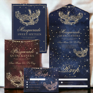 Maskeradmask elegant roséguld glitter RSVP OSA Kort