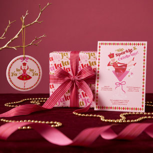 Fa La La Nutcracker Rosa Jul Familjefoto Julkort