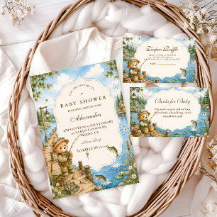 Rustik Björn Fisketema Baby Shower Inbjudningar