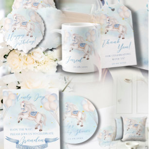 Fairytale Pony Stars Balloons Baby Shower Boy Inbjudningar