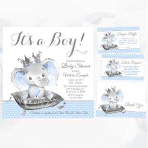 Elefant prins pojke baby shower inbjudningar