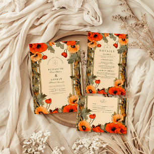 Dekorativ blomsterkonst nouveau poppy bröllop tack kort
