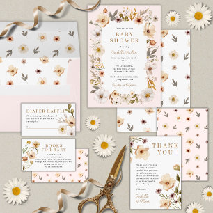  Rosa Guld Blommigt Diaper Raffle Baby Shower Tilläggskort