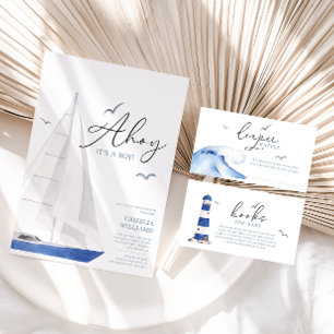 Minimal Nautical Sailboat Shower Ahoy Boy Tack Kort