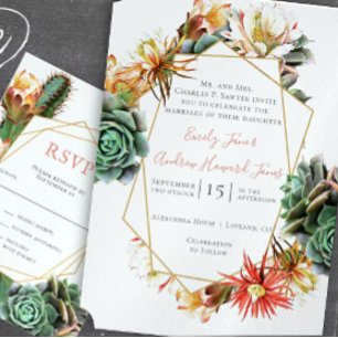 Rosa och korall Blommigt Geometric Guld Ram Bröllo