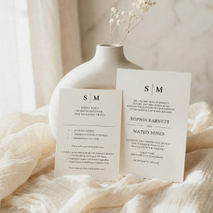 Beige Forme Traditional Monogram Bröllop Inbjudningar