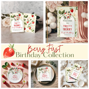 Rustic Red Strawberry Berry Första födelsedag Tack Kort