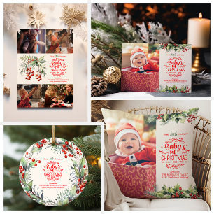 Photo Elegant Blommigt Baby Första jul Julkort