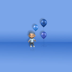 Pojke och blå ballonger - vykort för babyskor