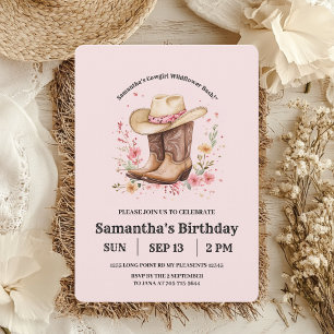 Cowgirl WildblommBash Birthday Rosa   Western Runt Klistermärke