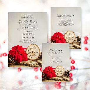 Rustic Red Poinsettia Woodland Winter Wedding OSA Kort