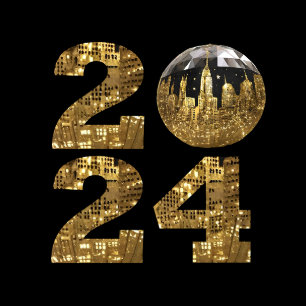 2024 Nya år - Boll-NYC Guld- T Shirt