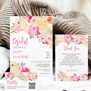 Vår pink boho chic trädgård blommande bröllopsdusc tack kort