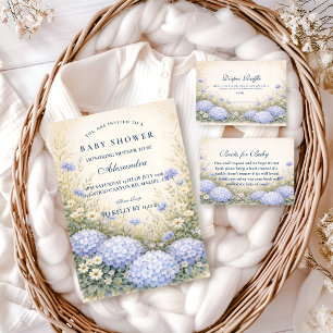 Elegant dammig blå hortensia garden baby shower inbjudningar