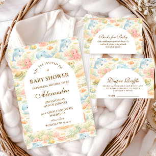 Whimsical sommar djur baby shower inbjudningar