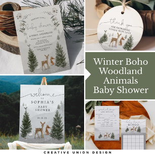 Inbjudningskort för Winter Boho Woodland Baby Show