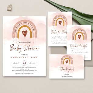 Trendig Boho  Rosa Rainbow Det är Twillingar Inbjudningar