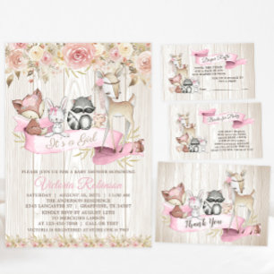 Söt Rustic Forest Woodland Animal Baby Shower Inbjudningar