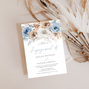 Boho Blue: Elegant Watercolor Blommigt Bröllop Inbjudningar