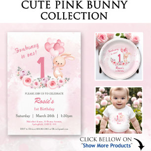 Cute Bunny Rosa 1:a födelsedag Namn Blommigt Vår T Shirt