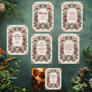 Photo Royal Victorian Whimsical Blommigt Bröllop Tack Kort
