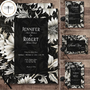 Mörk gotisk vintage svart & vit blomsterdamaskus < tilläggskort